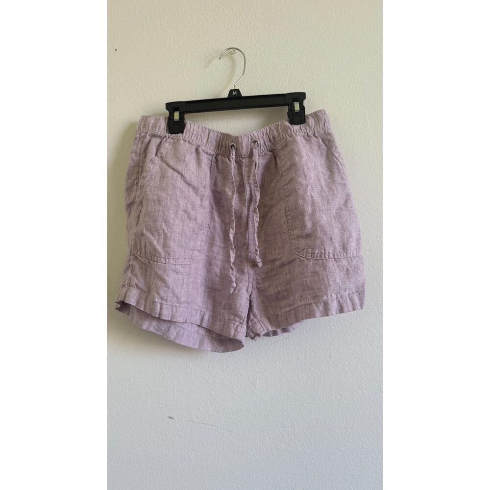 C&C California Womens M 100% Linen Shorts Lavender Pull On Drawstring Pockets